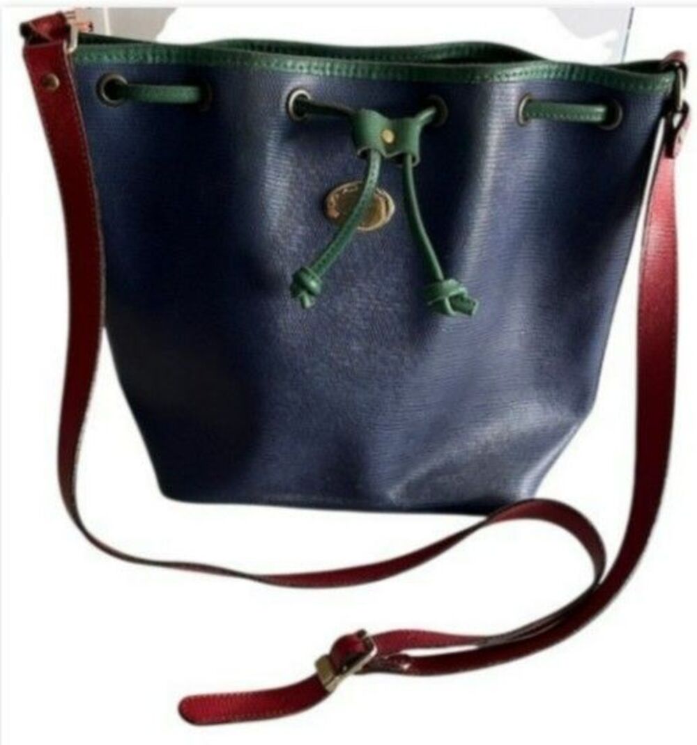 Le Monde du Bagage Colorblock Leather Bucket Bag